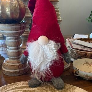 Festive Red Gnome with Gray Accents